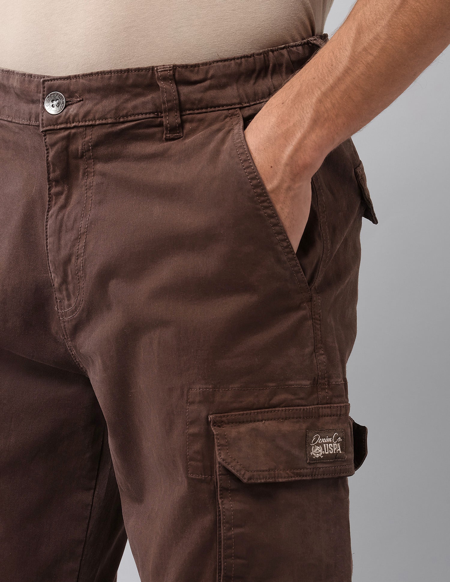 Straight Fit Solid Cargos Choco Brown - U.S. Polo Assn. India | Large