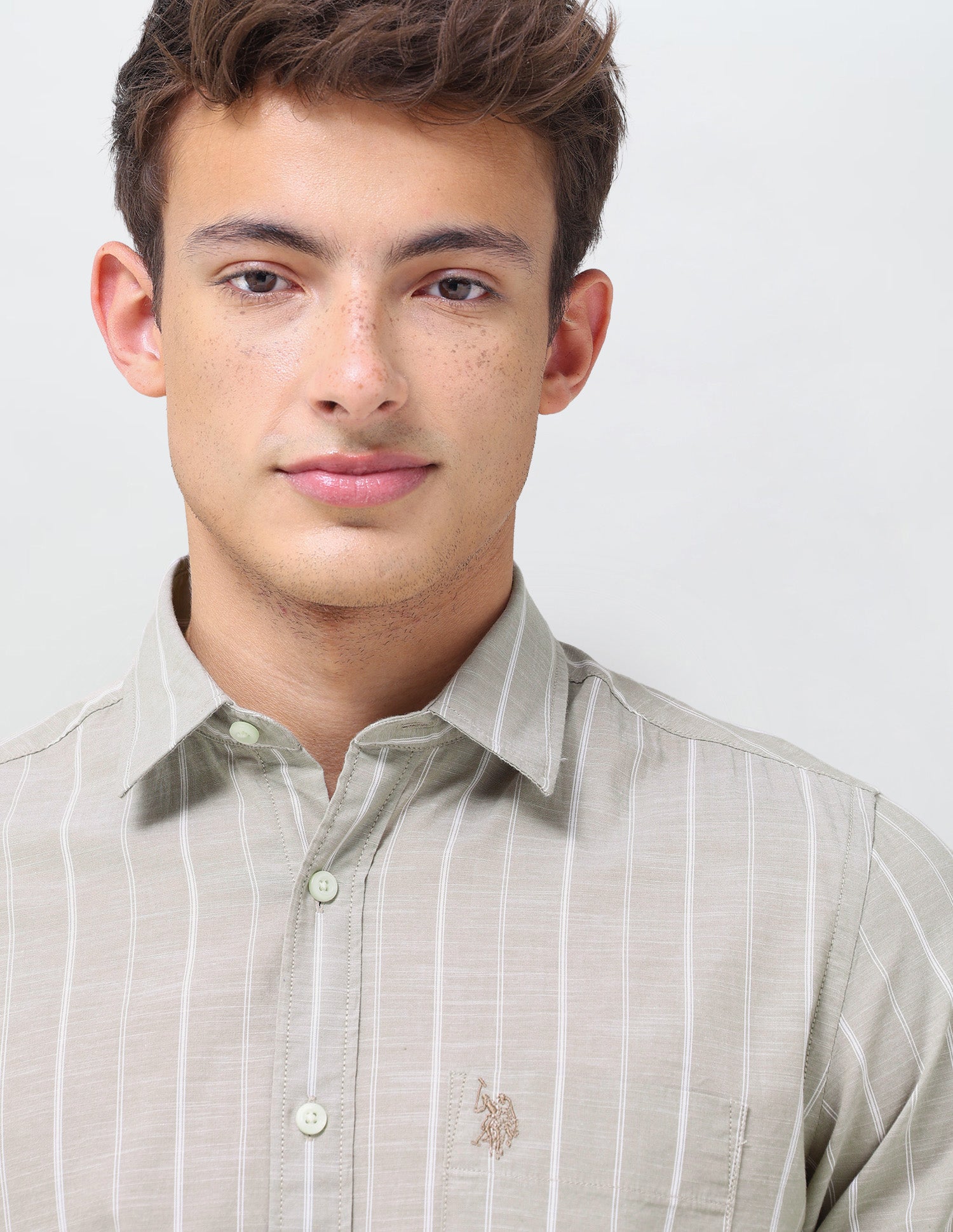 Vertical Striped Regular Fit Shirt Beige - U.S. Polo Assn. India | Large