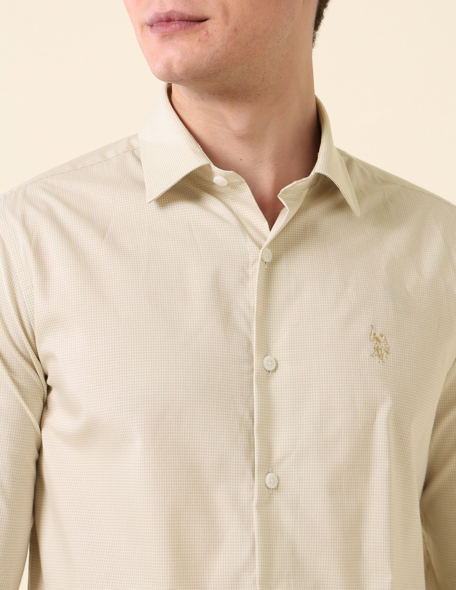Micro Checked Tailored Fit Shirt Beige - U.S. Polo Assn. India | Large