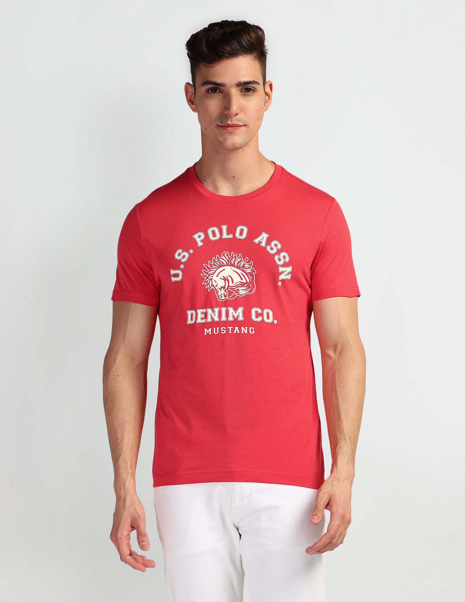 Brand Print Crew Neck T-Shirt Pink - U.S. Polo Assn. India | Large