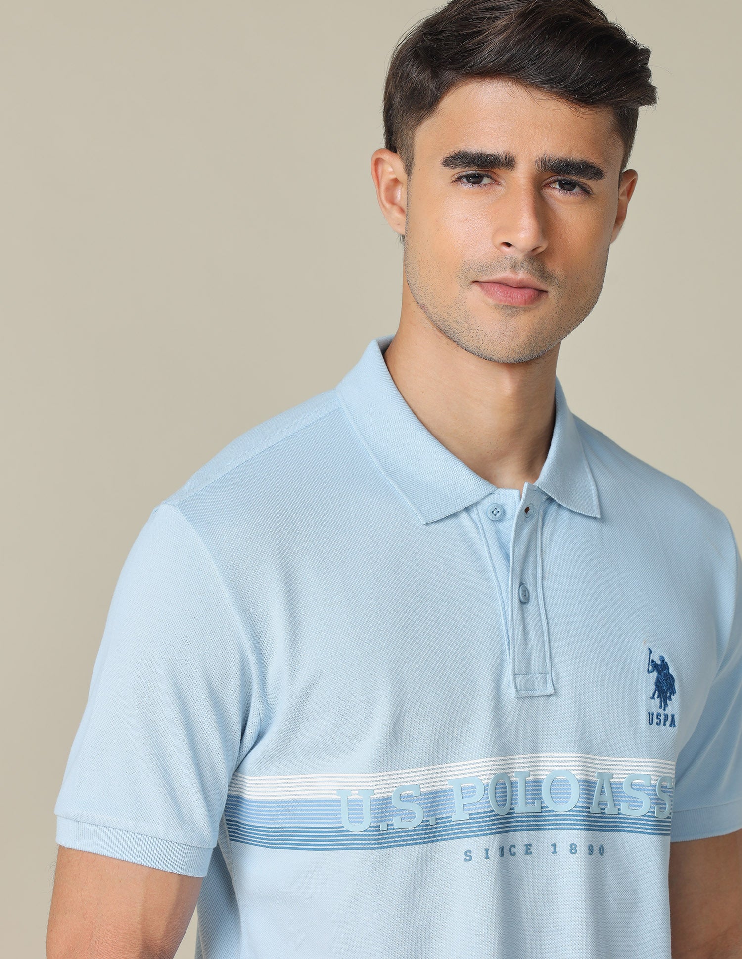 Horizontal Striped Regular Fit Polo Shirt Light Blue - U.S. POLO ASSN. | Large