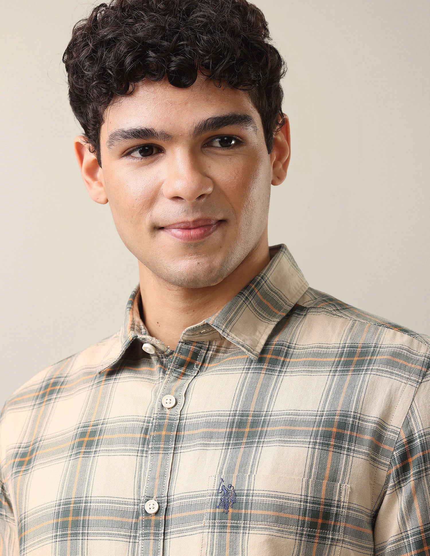 Plaid Checked Twill Shirt Beige - U.S. Polo Assn. India | Large