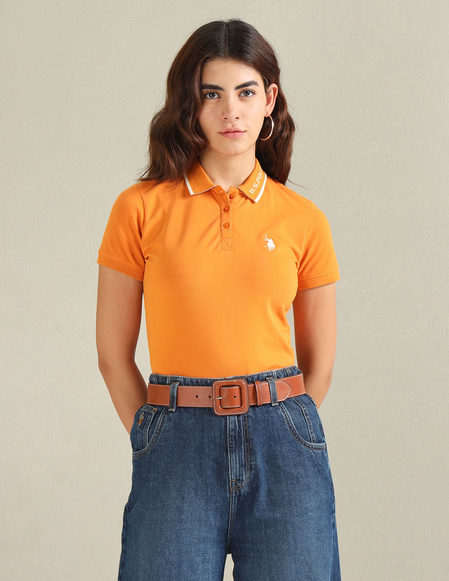 Logo Collar Pique Polo Shirt Mustard - U.S. Polo Assn. India | Large