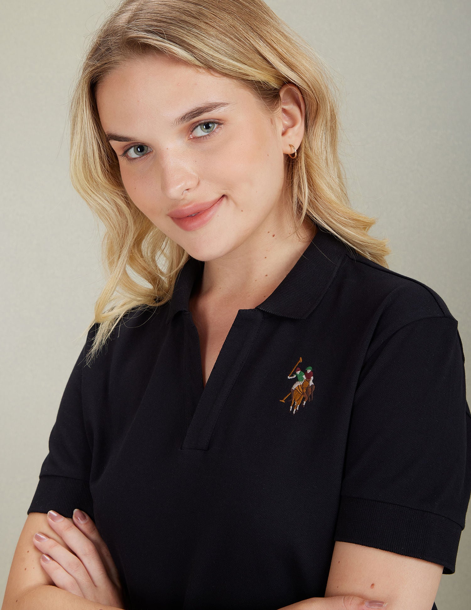 Contrast Logo Crop Polo Shirt Black - U.S. POLO ASSN. | Large