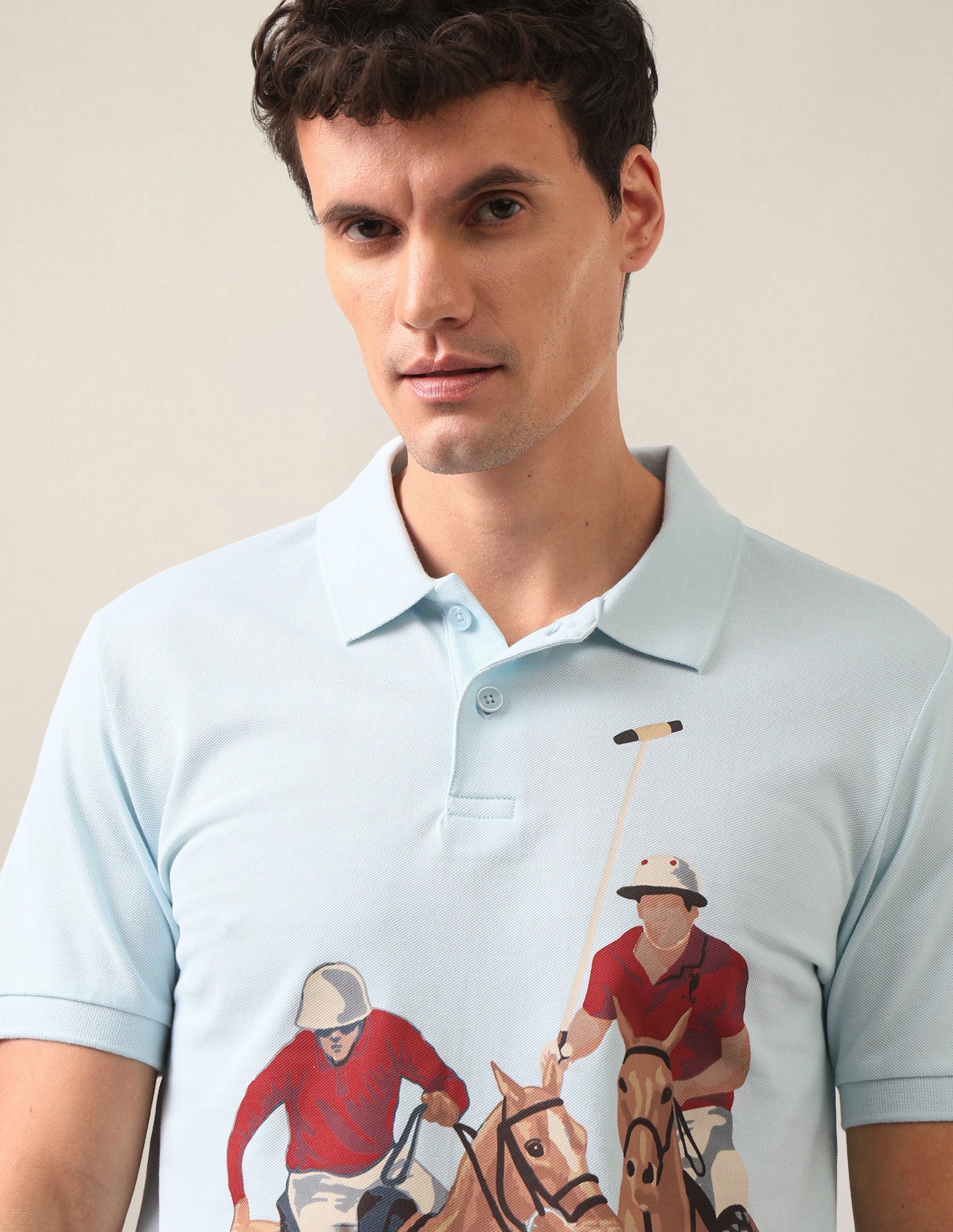Graphic Brand Printed Slim Fit Polo Shirt Light Blue - U.S. Polo Assn. India | Large