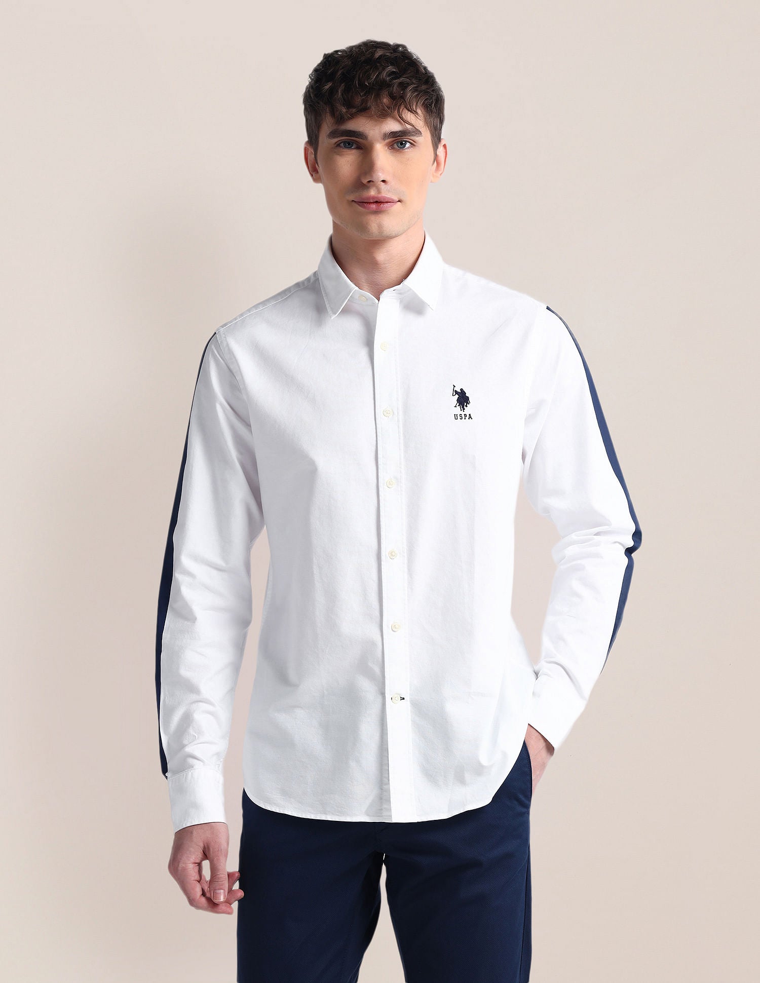 Semi-Cutaway Collar Long Sleeve Shirt White - U.S. POLO ASSN. | Large