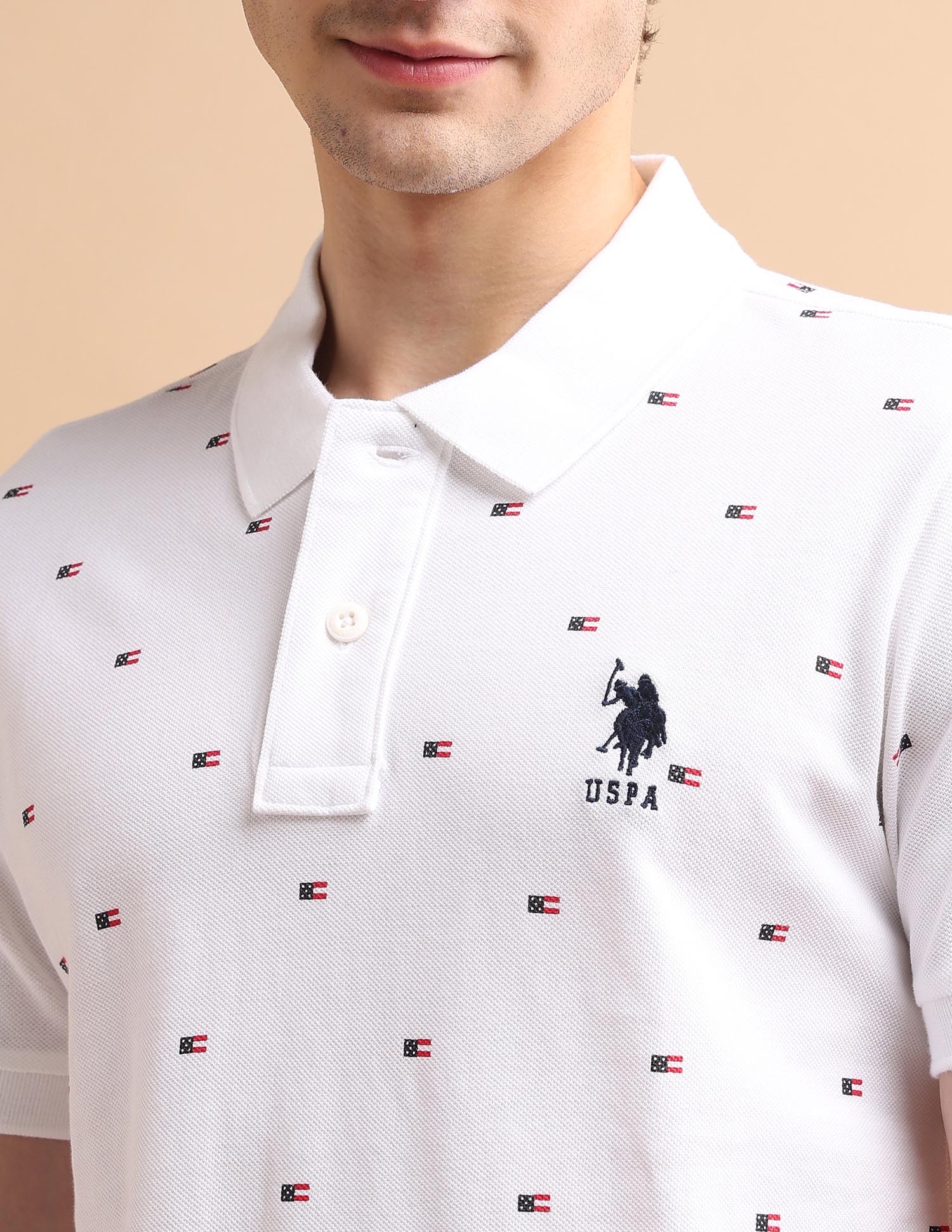 Flag Print Polo Shirt White - U.S. POLO ASSN. | Large