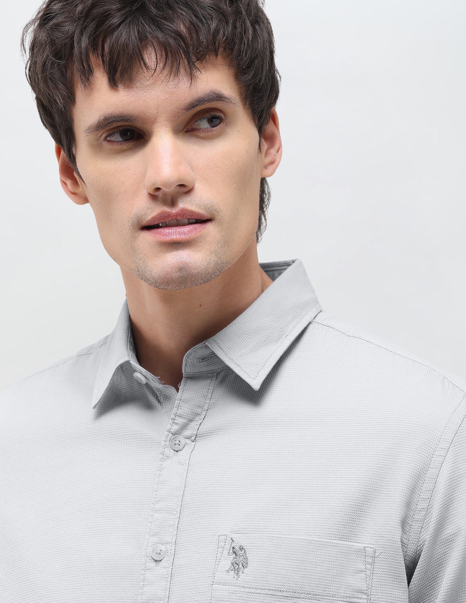 Textured Regular Fit Shirt Light Grey - U.S. Polo Assn. India | Large