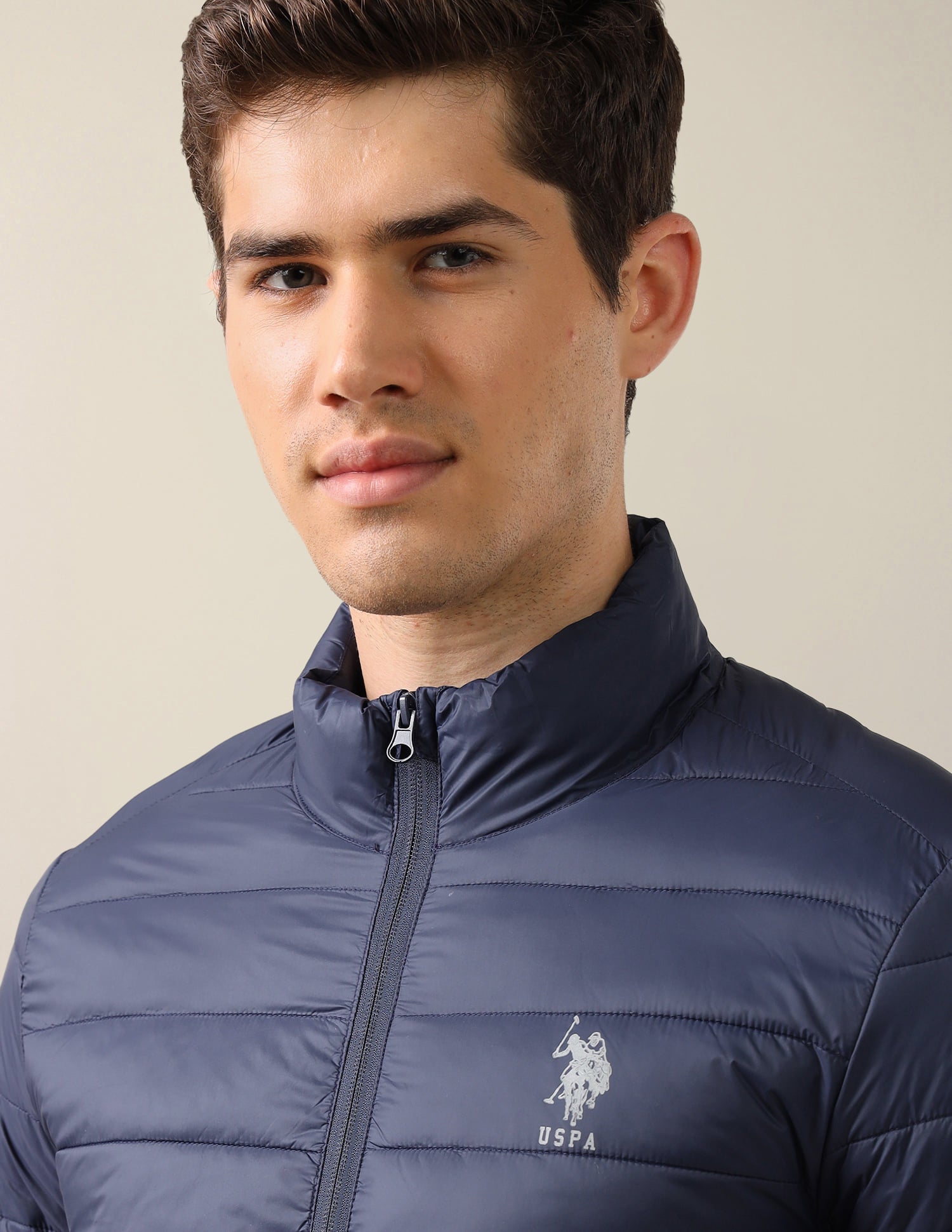 High Neck Nylon Solid Puffer Jacket Navy - U.S. Polo Assn. India | Large