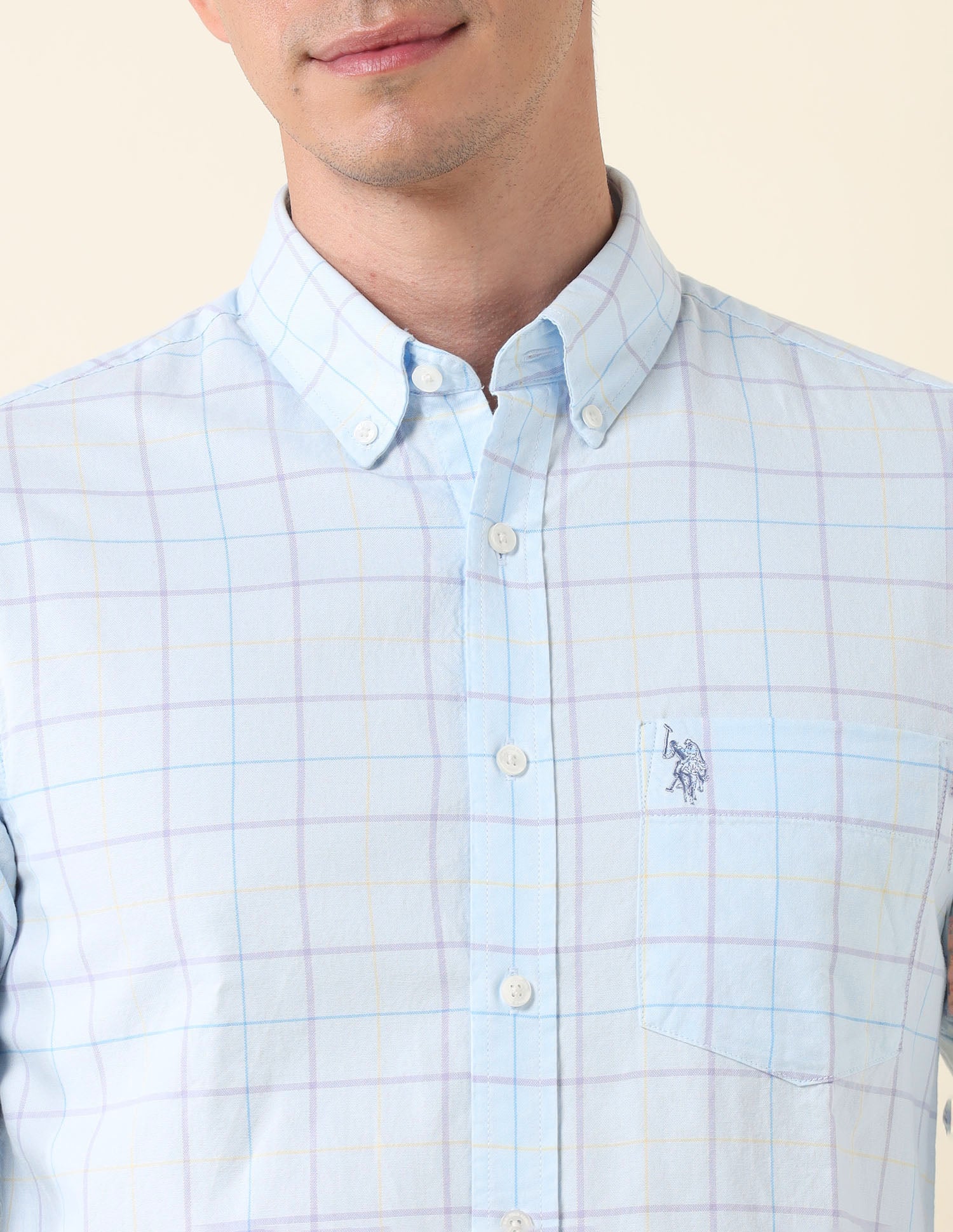 Tailored Fit Grid Tattersall Checked Shirt Aqua - U.S. Polo Assn. India | Large
