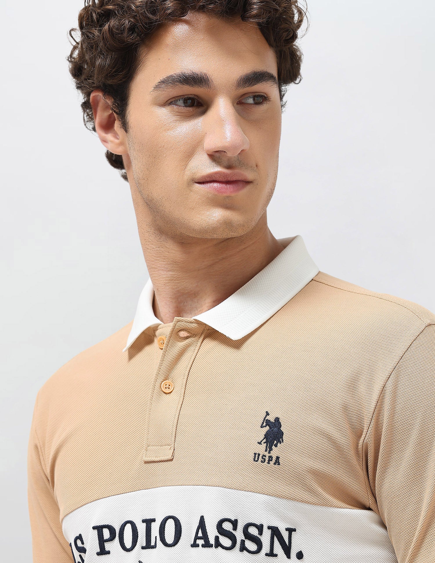 Colorblocked Brand Embroidered Slim Fit Polo Shirt Beige - U.S. Polo Assn. India | Large