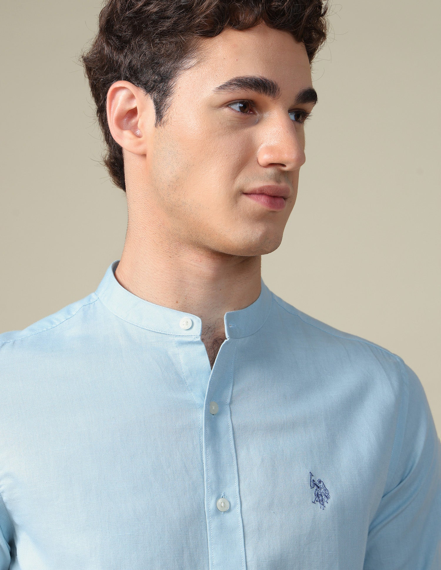 Tailored Fit Mandarin Shirt Light Blue - U.S. Polo Assn. India | Large