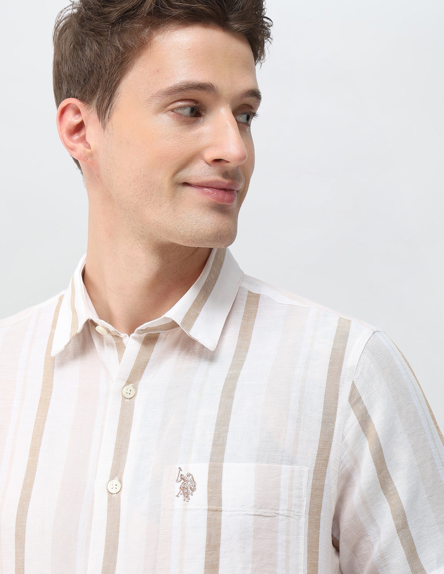 Pacho X Vertical Striped Regular Fit Shirt Light Beige - U.S. Polo Assn. India | Large