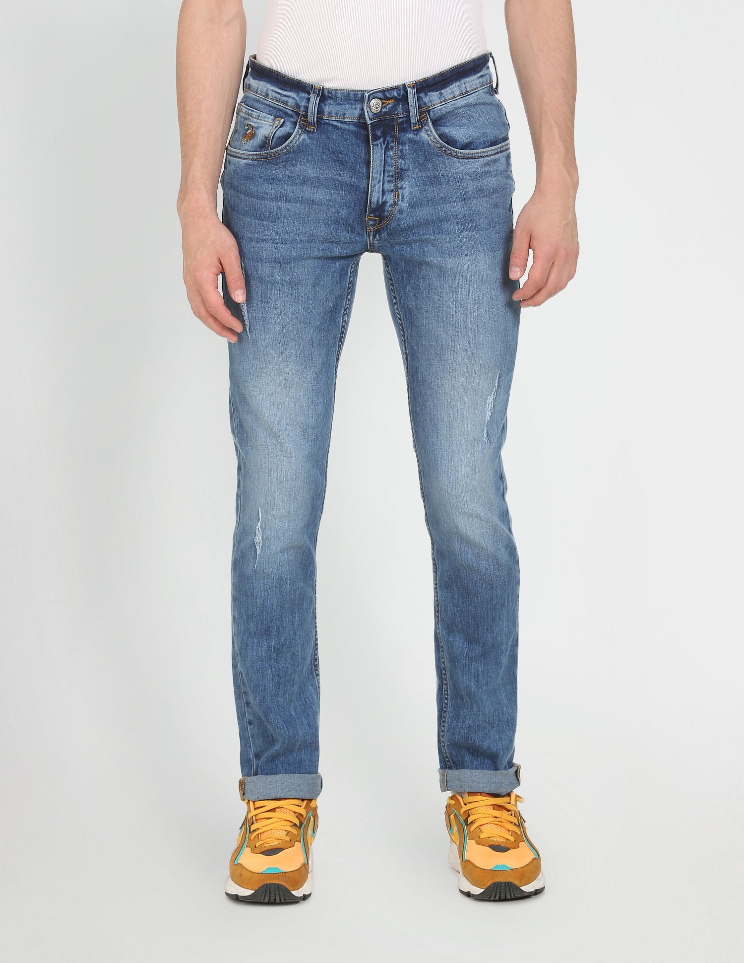 Brandon Slim Tapered Fit Distressed Jeans Blue - U.S. Polo Assn. India | Large