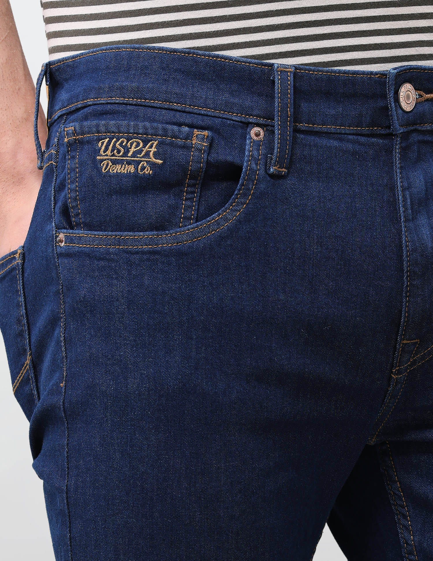 Solid Slim Straight Fit Jeans Blue - U.S. Polo Assn. India | Large