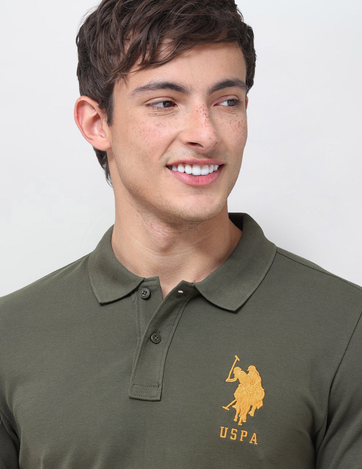 Solid Regular Fit Polo Shirt Olive - U.S. Polo Assn. India | Large