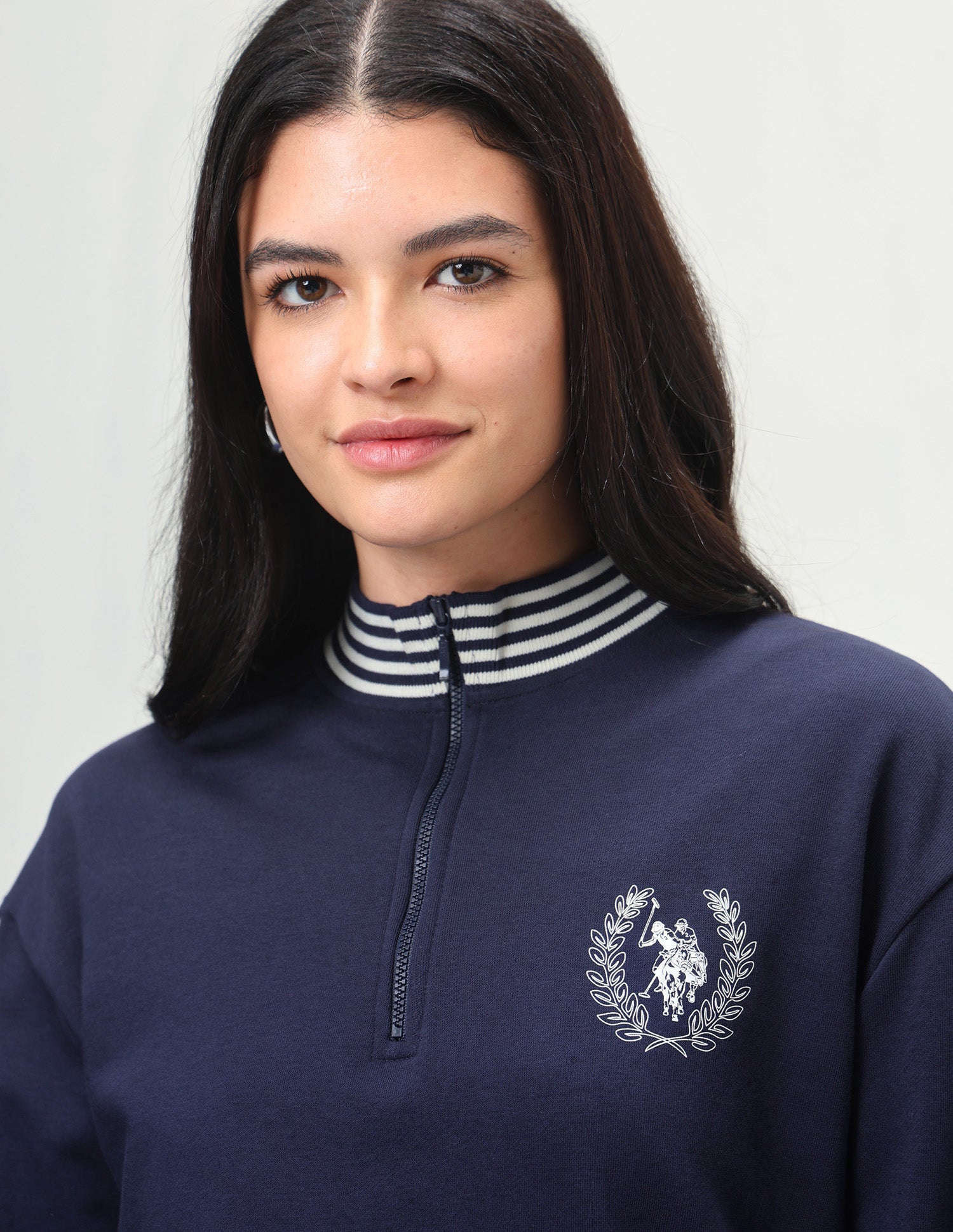 Solid Regular Fit Zipper Sweatshirt Navy - U.S. Polo Assn. India | Large