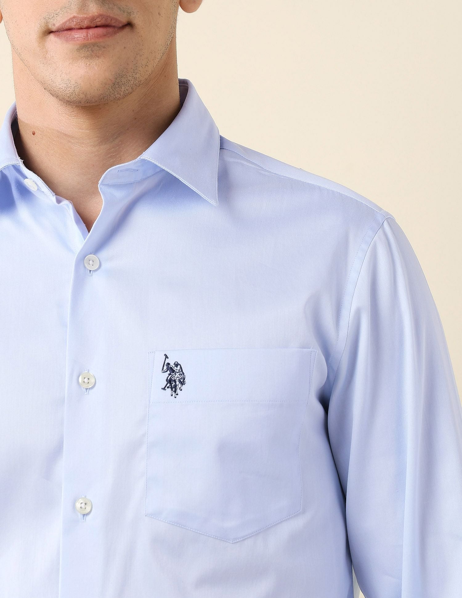 Tailored Fit Satin Shirt Light Blue - U.S. Polo Assn. India | Large
