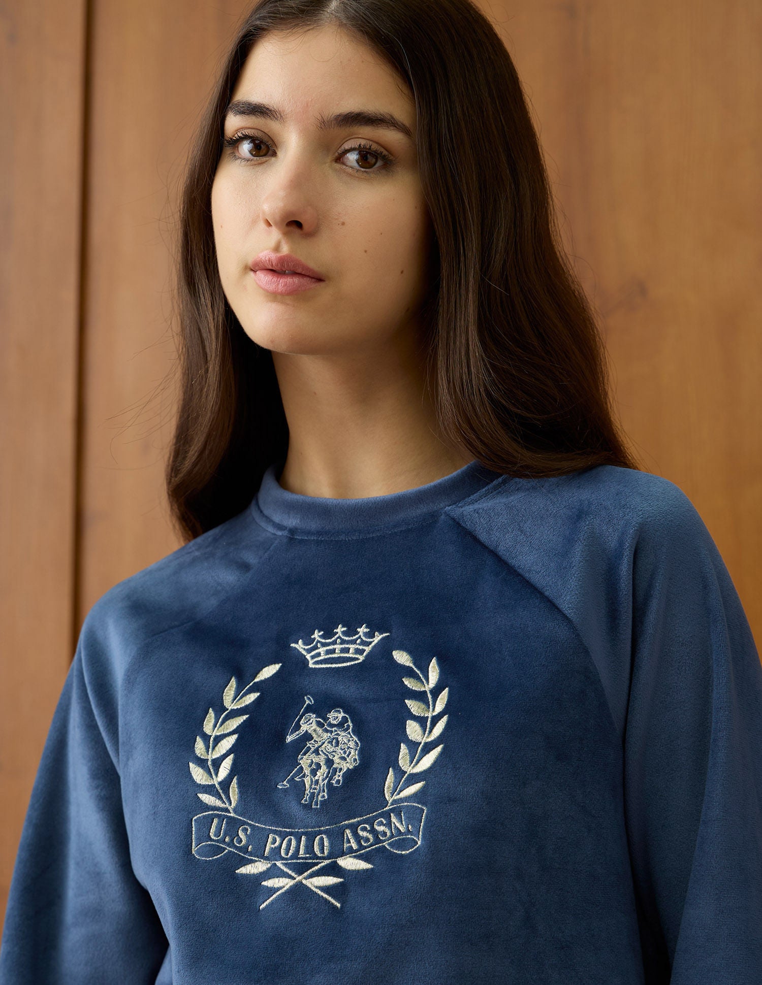 Relaxed Fit Velvet Sweatshirt Blue - U.S. POLO ASSN. | Large