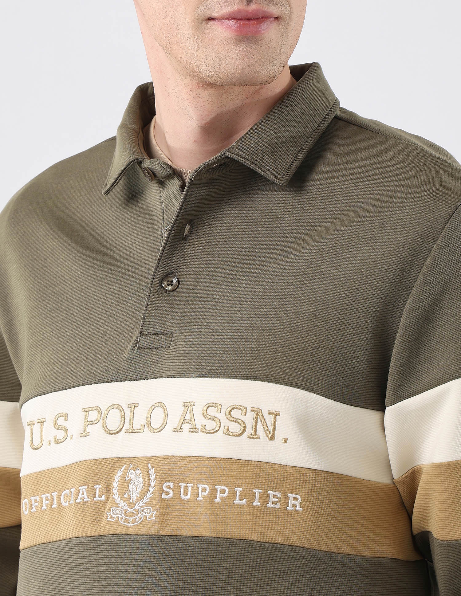 Brand Embroidered Regular Fit Sweatshirt Light Olive - U.S. POLO ASSN. | Large