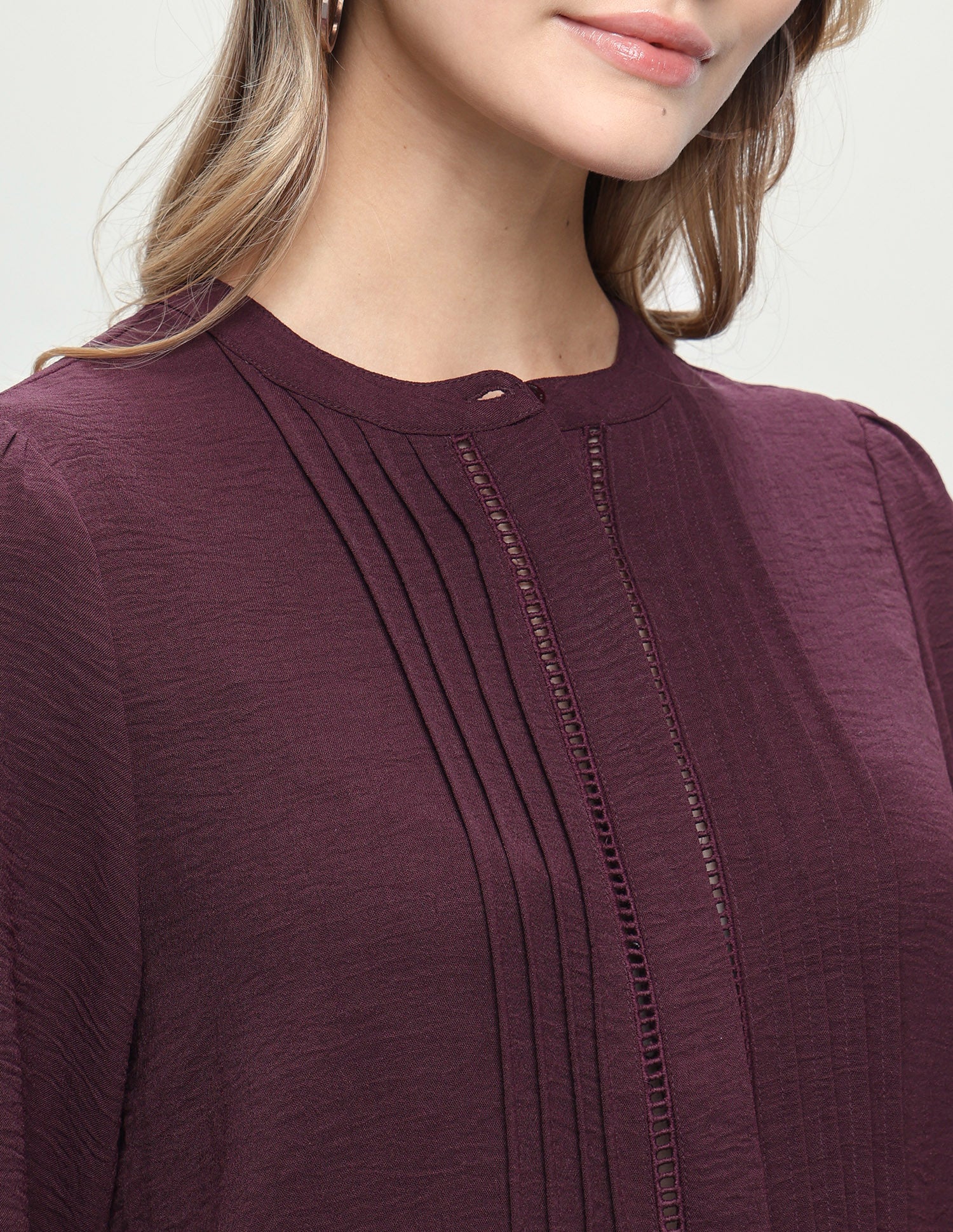 Band Collar Puff Sleeve Top Maroon - U.S. Polo Assn. India | Large
