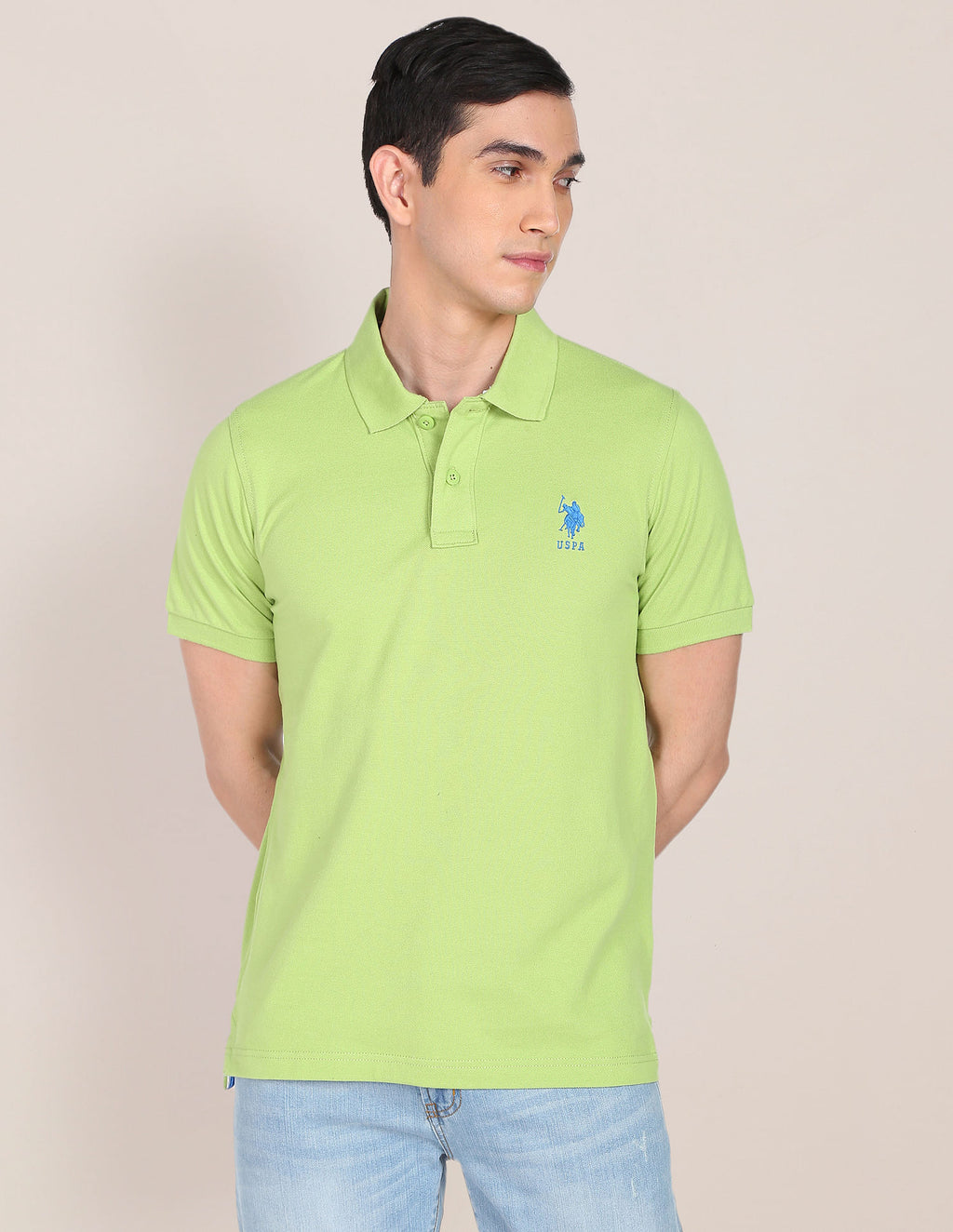 Ribbed Collar Solid Polo Shirt