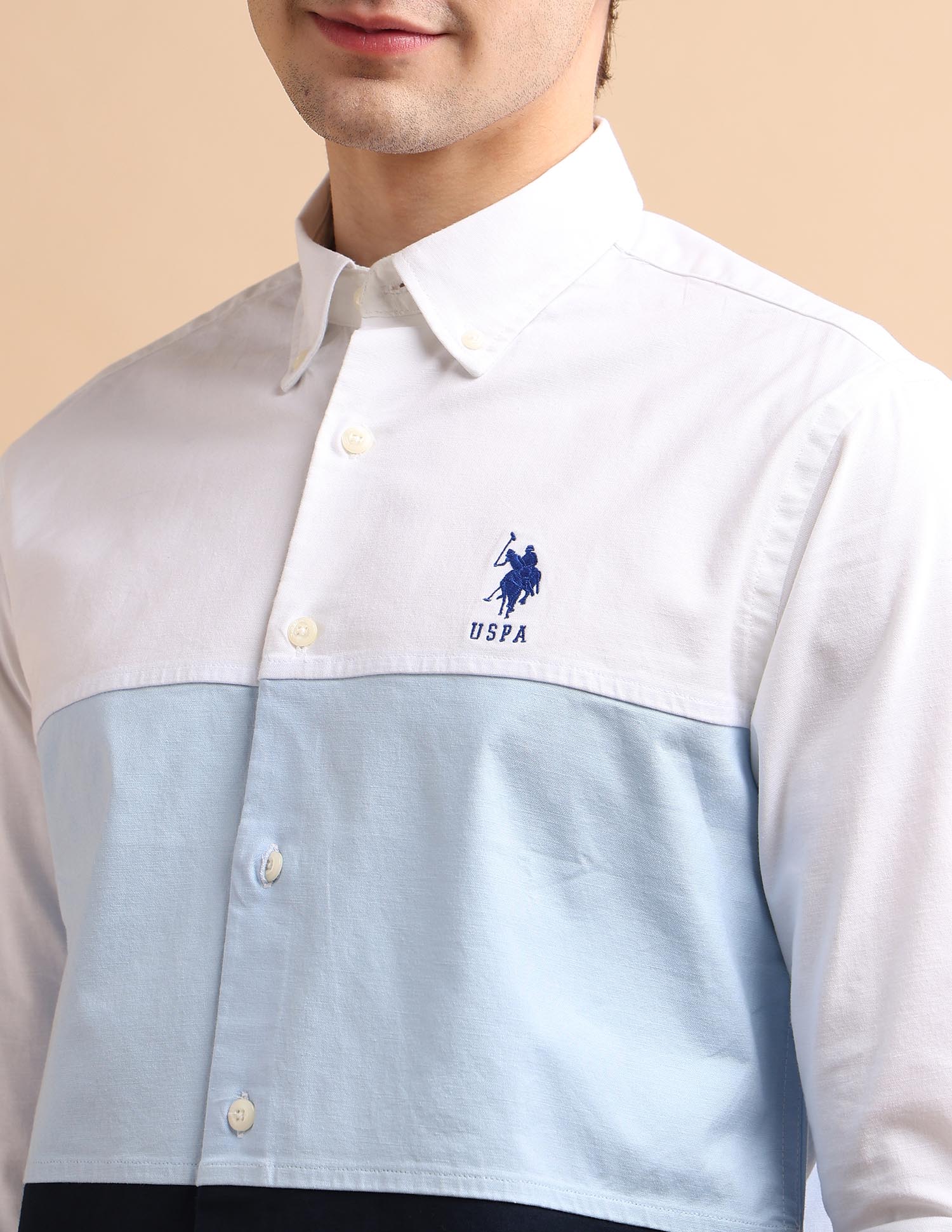 Colour Block Oxford Shirt Navy and White - U.S. POLO ASSN. | Large