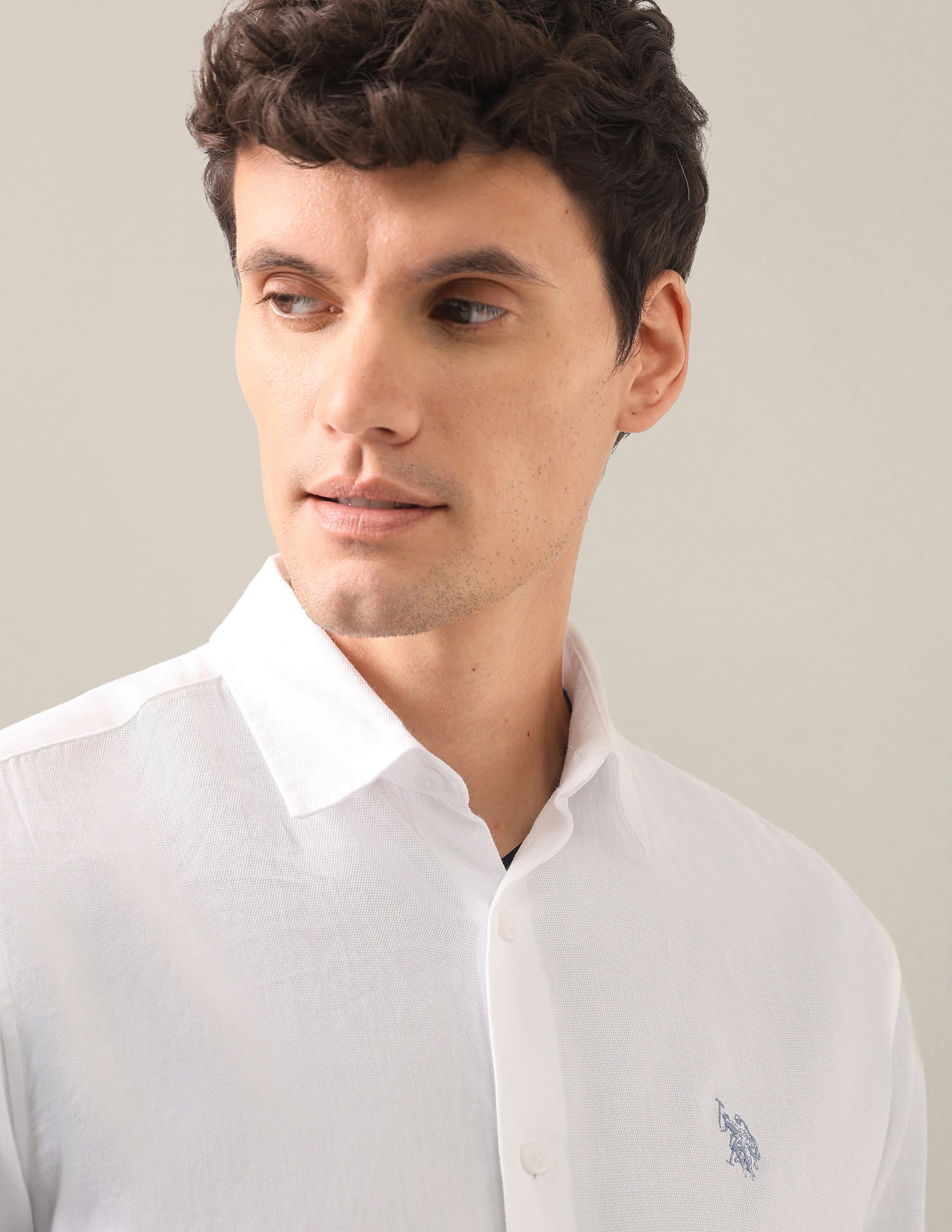 Dobby Tailored Fit Shirt White - U.S. Polo Assn. India | Large
