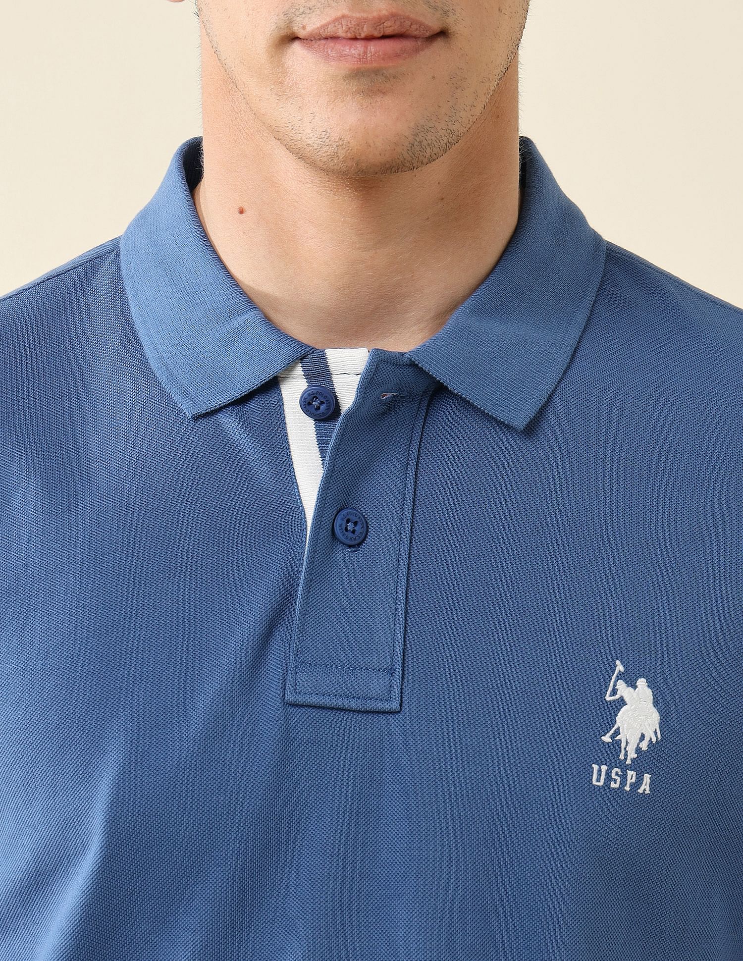 Striped Placket Slim Fit Polo Shirt Blue - U.S. Polo Assn. India | Large