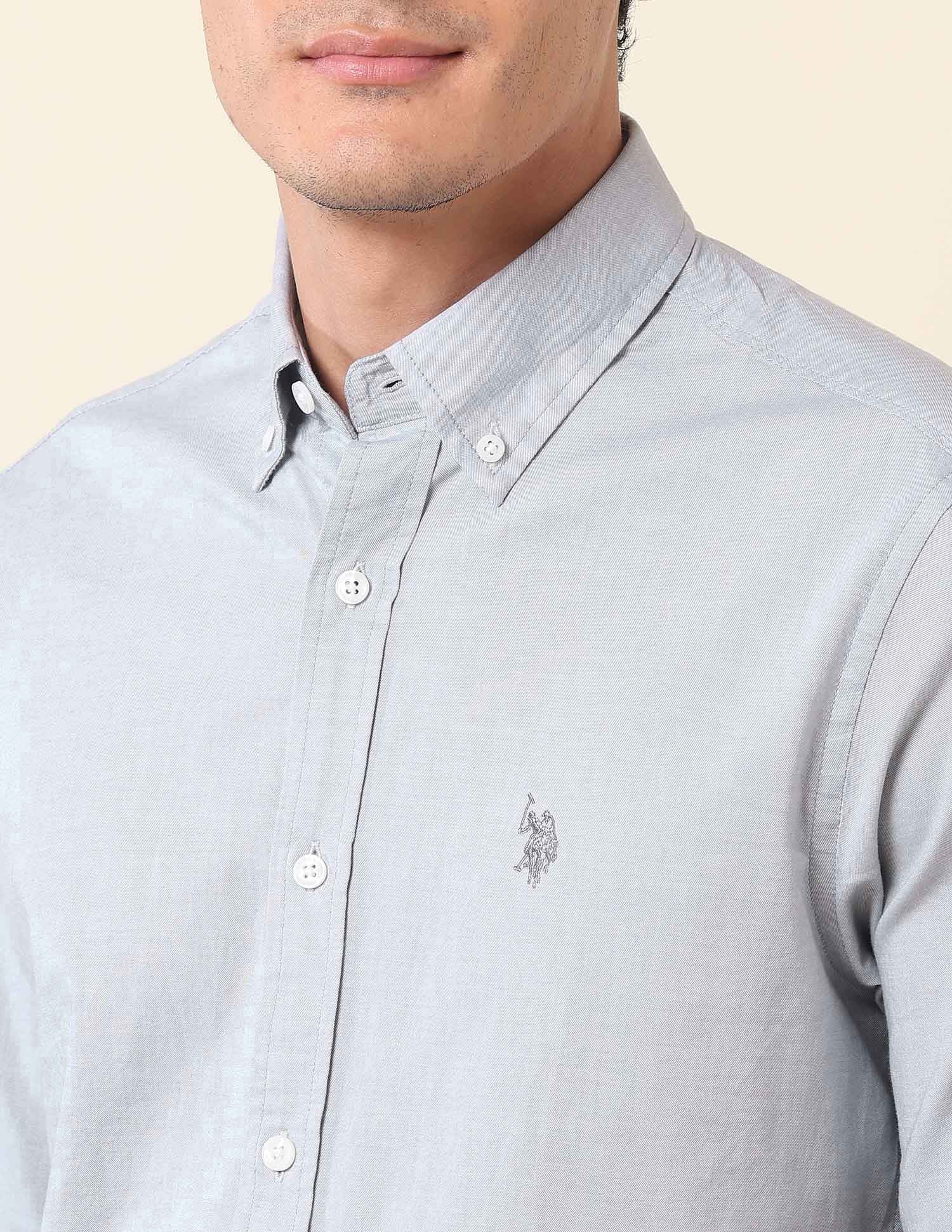 Pure Cotton Tailored Fit Shirt Grey - U.S. Polo Assn. India | Large