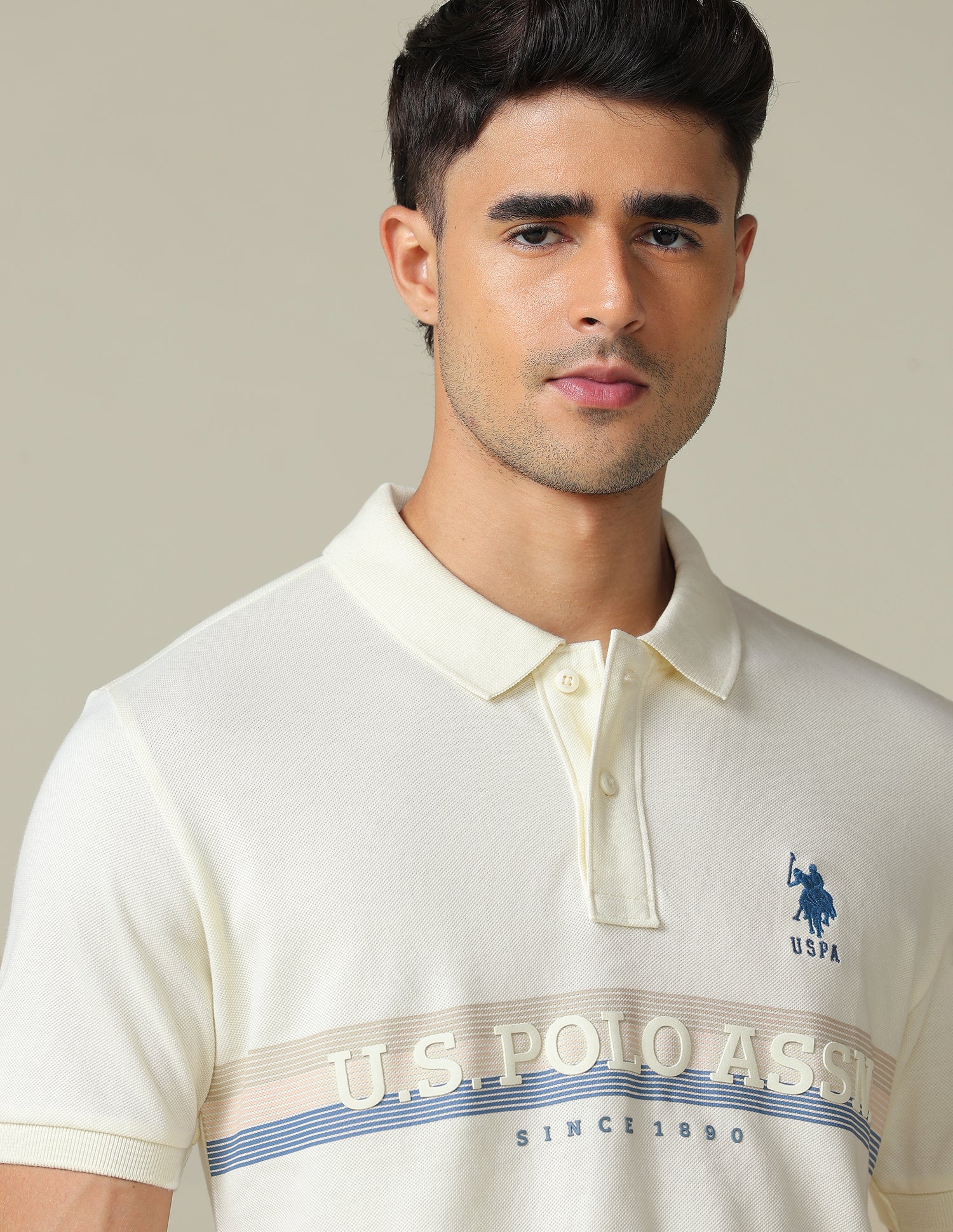 Brand Embossed Regular Fit Polo Shirt Off White - U.S. POLO ASSN. | Large
