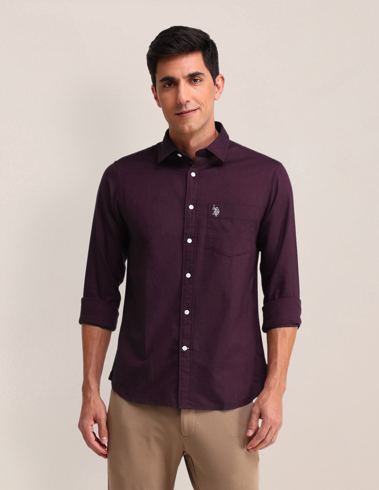 Solid Pattern Oxford Shirt Wine - U.S. Polo Assn. India | Large