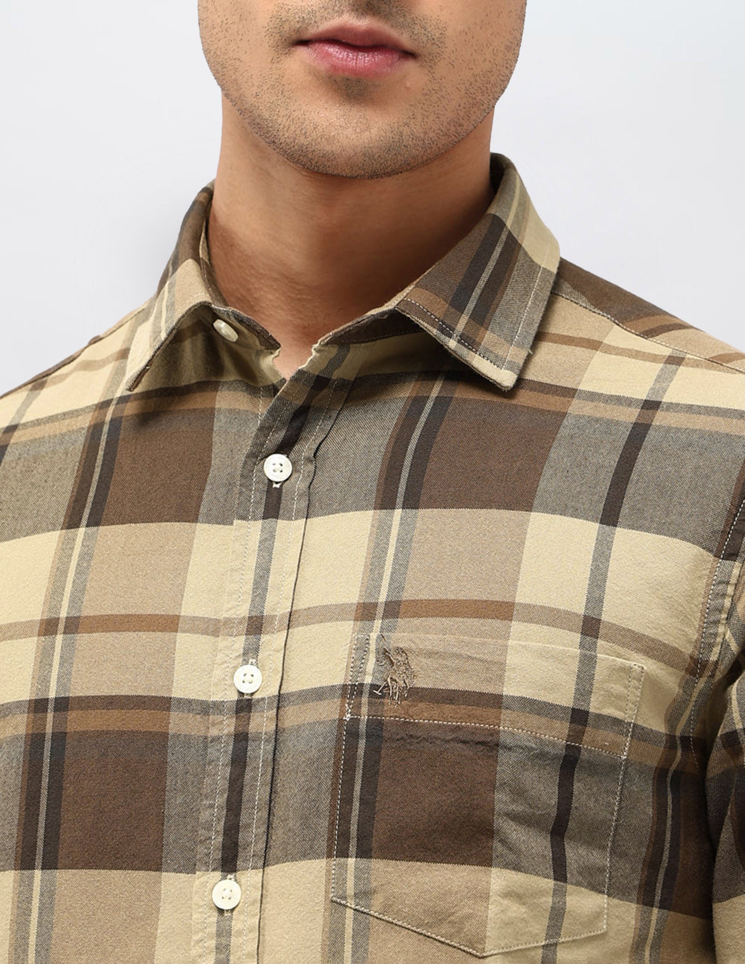 Tailored Fit Tartan Checked Shirt Light Brown - U.S. POLO ASSN. | Large