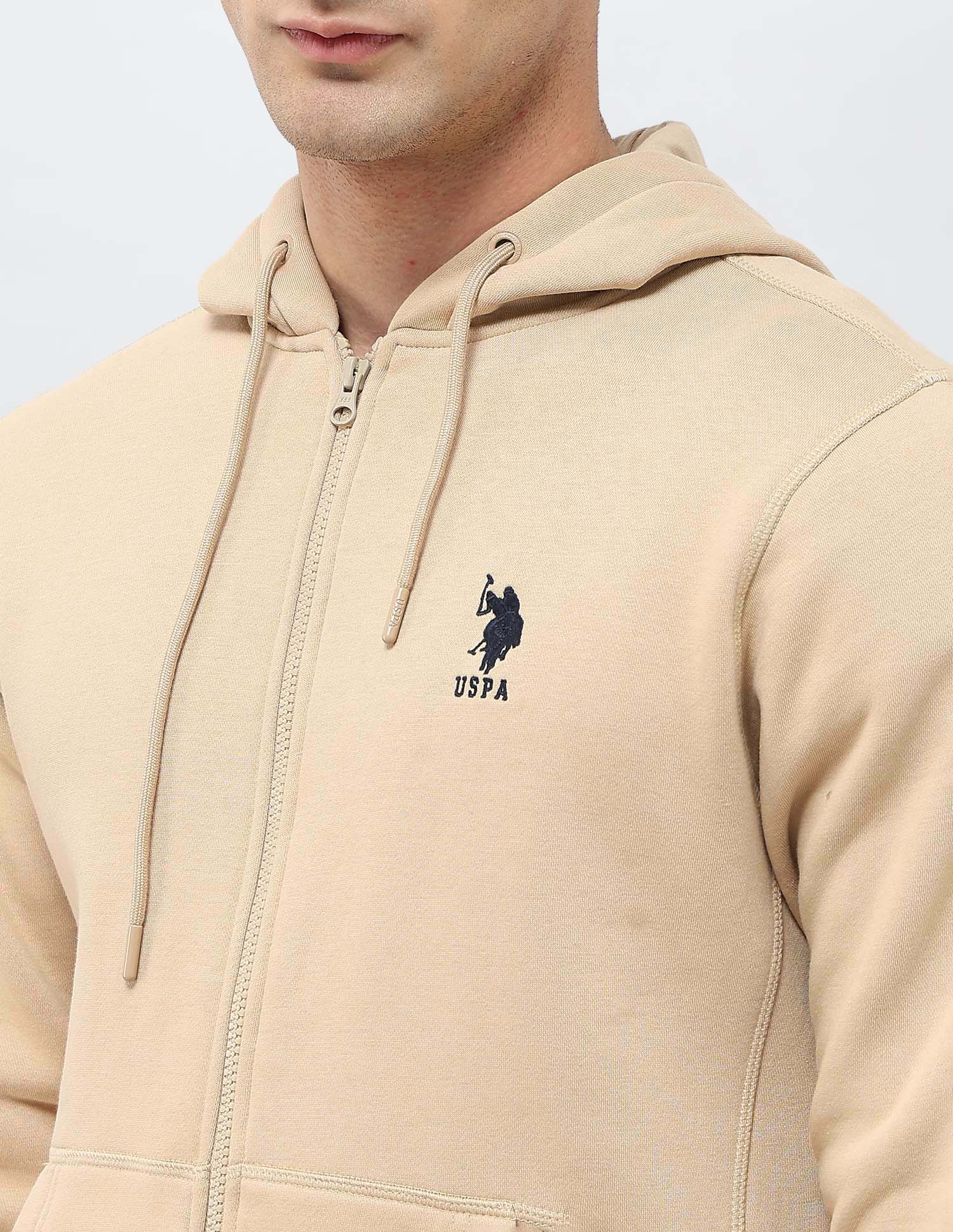 Solid Hooded Sweatshirt Beige - U.S. POLO ASSN. | Large