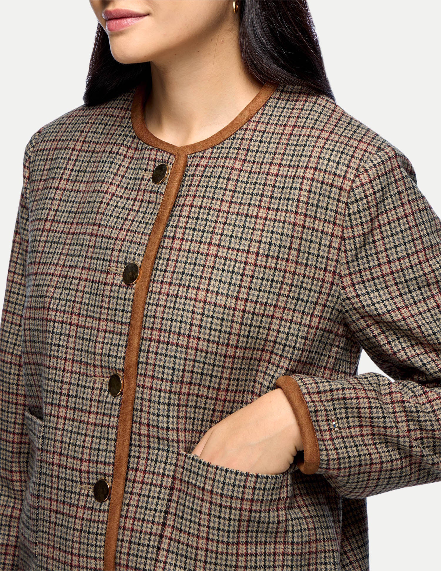 Houndstooth Checked Crop Jacket Brown - U.S. Polo Assn. India | Large