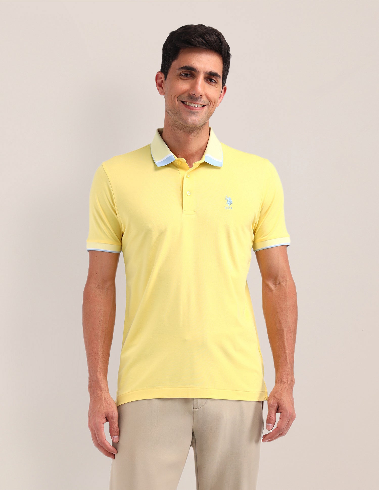 Solid Slim Fit Polo Shirt Yellow - U.S. Polo Assn. India | Large
