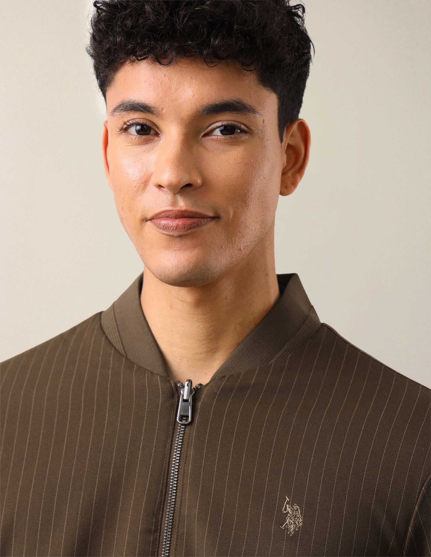 Vertical Striped Regular Fit Bomber Jacket Brown - U.S. Polo Assn. India | Large