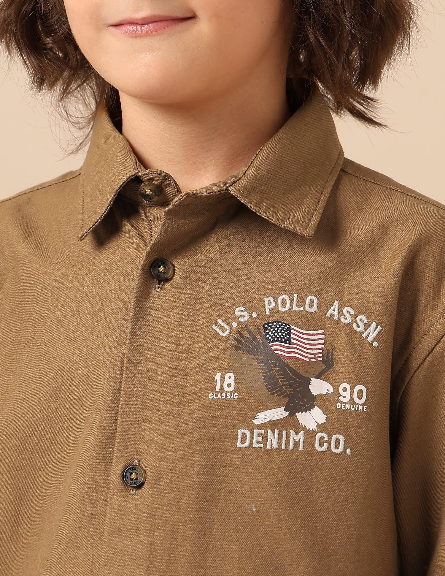 Boys Graphic Brand Embroidered Shirt Khaki - U.S. Polo Assn. India | Large