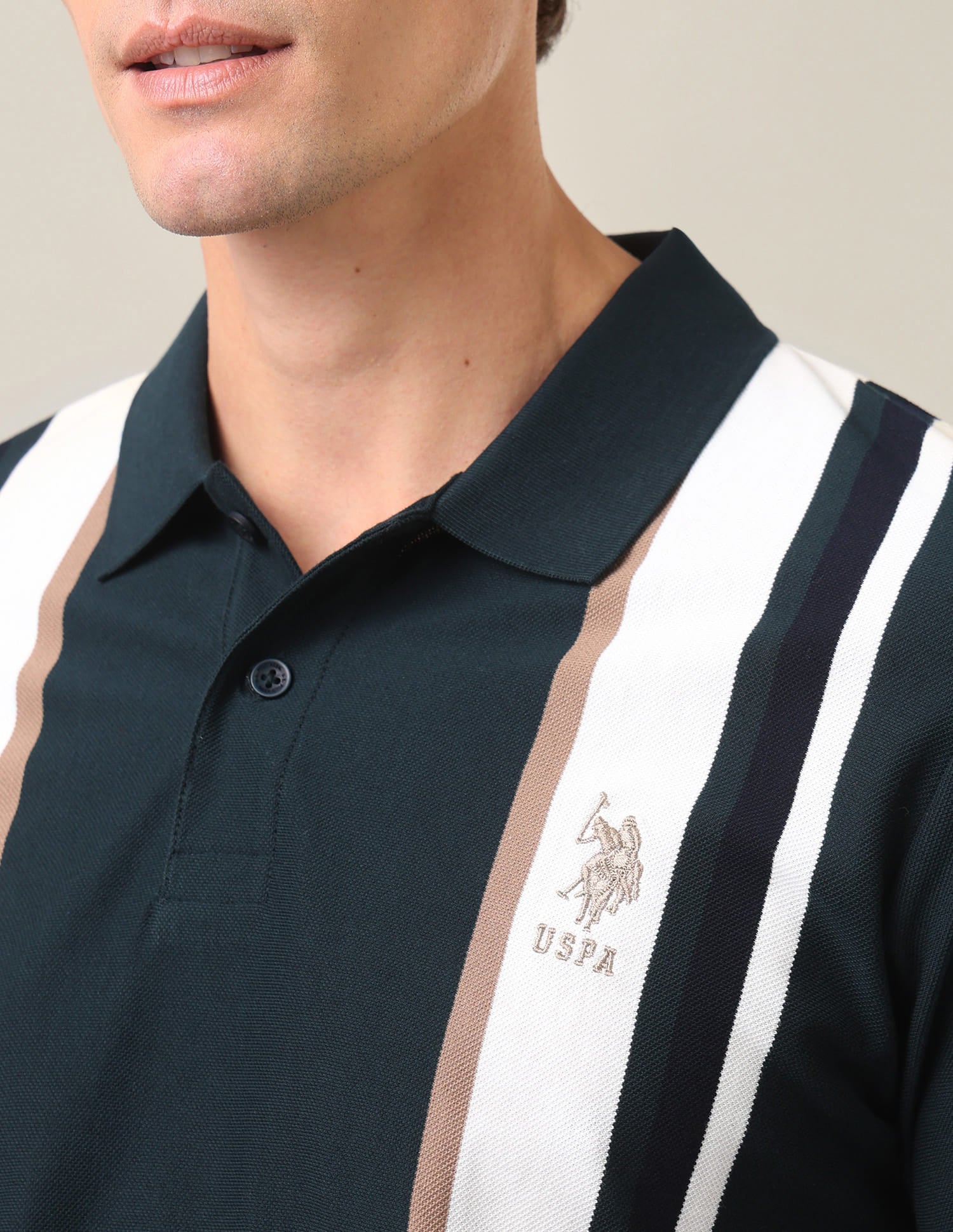 Vertical Striped Slim Fit Polo Shirt Dark Green - U.S. Polo Assn. India | Large