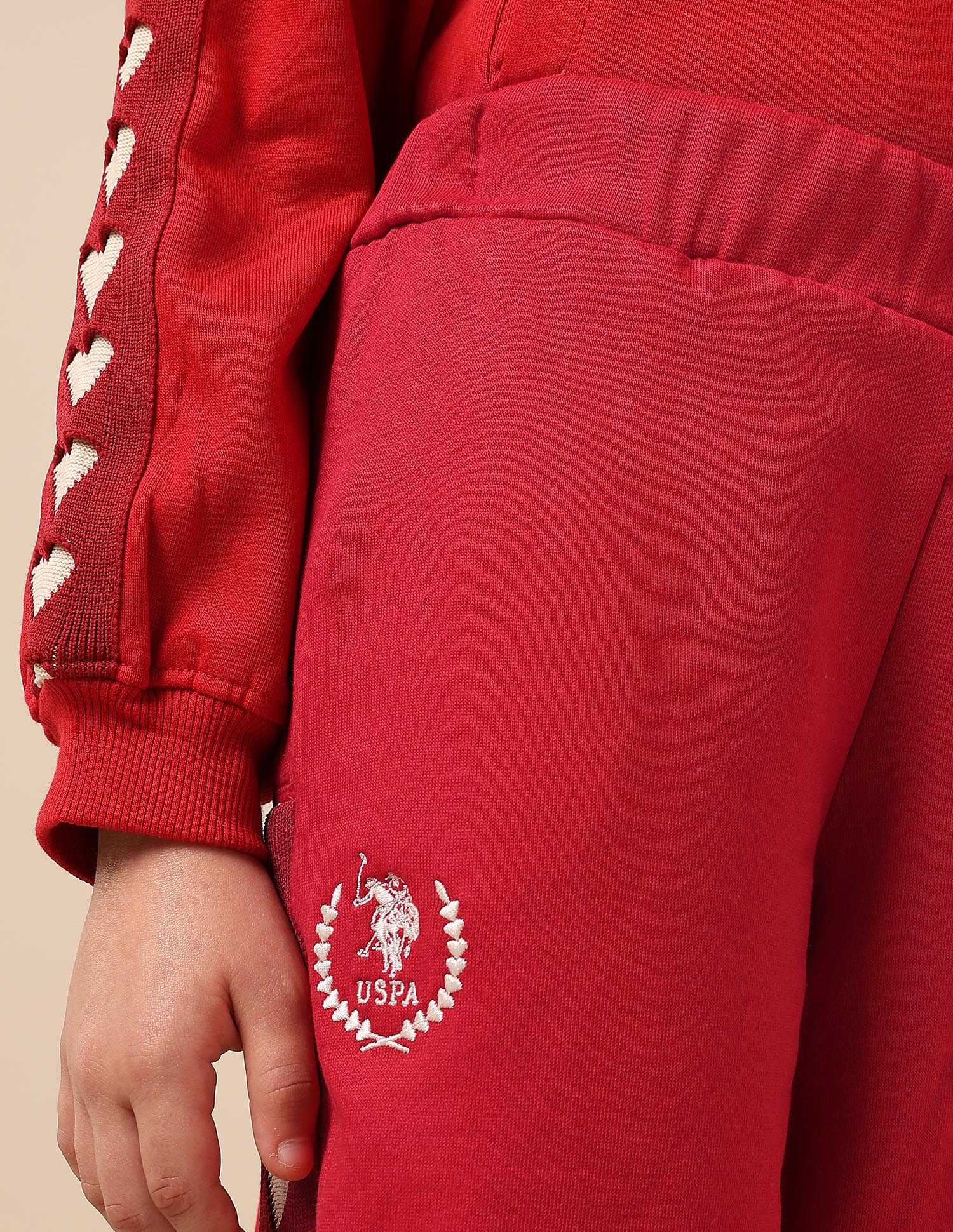 Girls Heart Patterned Knit Mid Rise Joggers Red - U.S. POLO ASSN. | Large