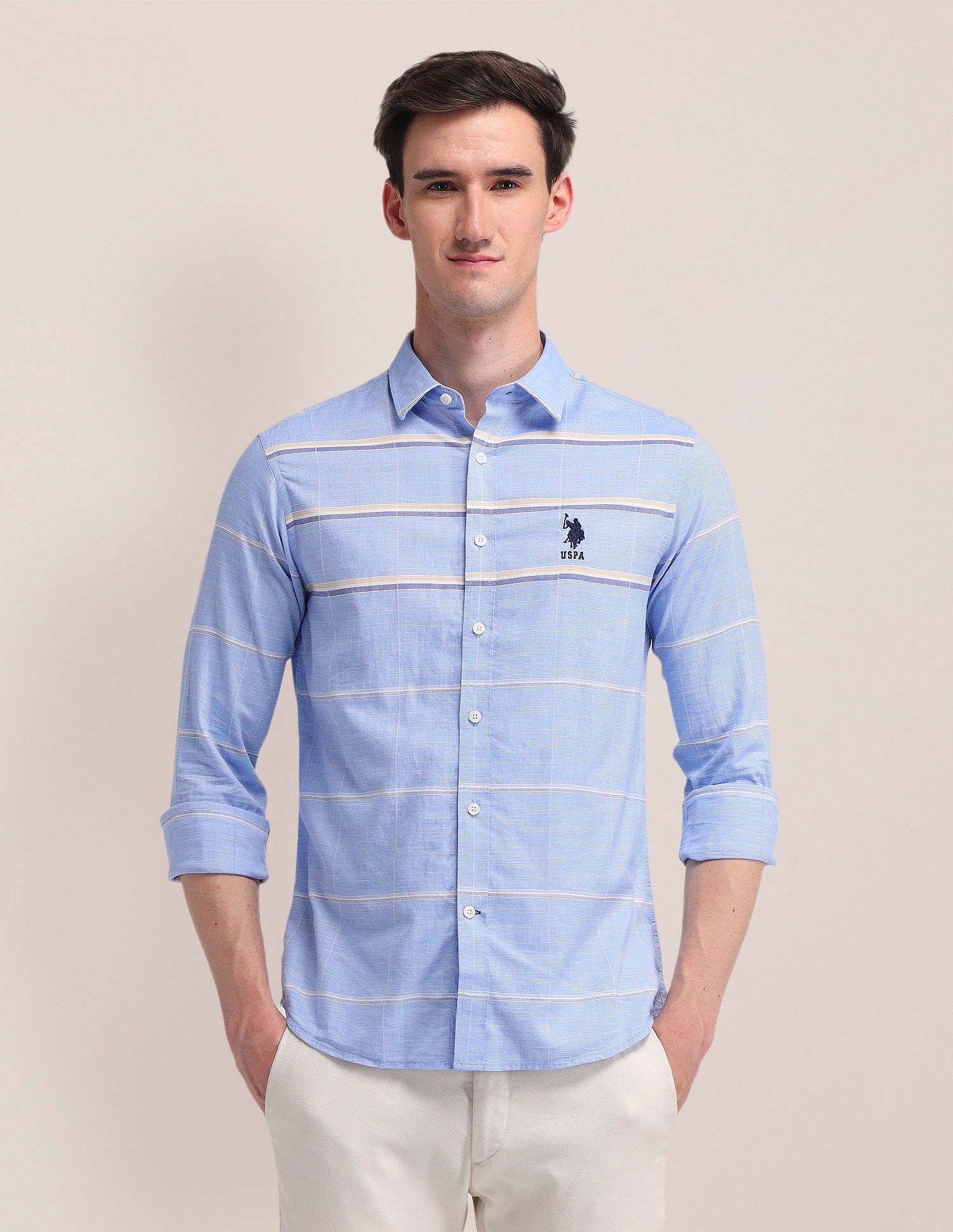 Dobby Weave Horizontal Striped Shirt Blue - U.S. Polo Assn. India | Large