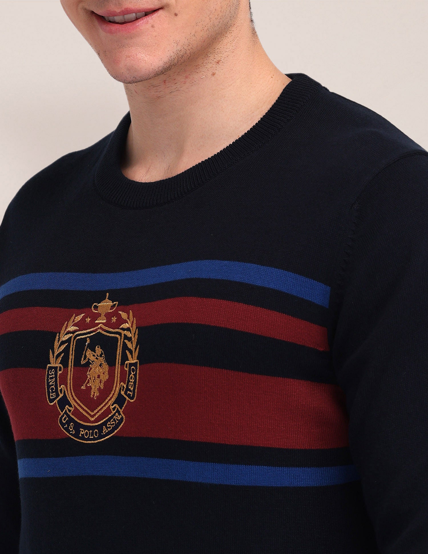 Crest Logo Cotton Sweater Navy - U.S. Polo Assn. India | Large