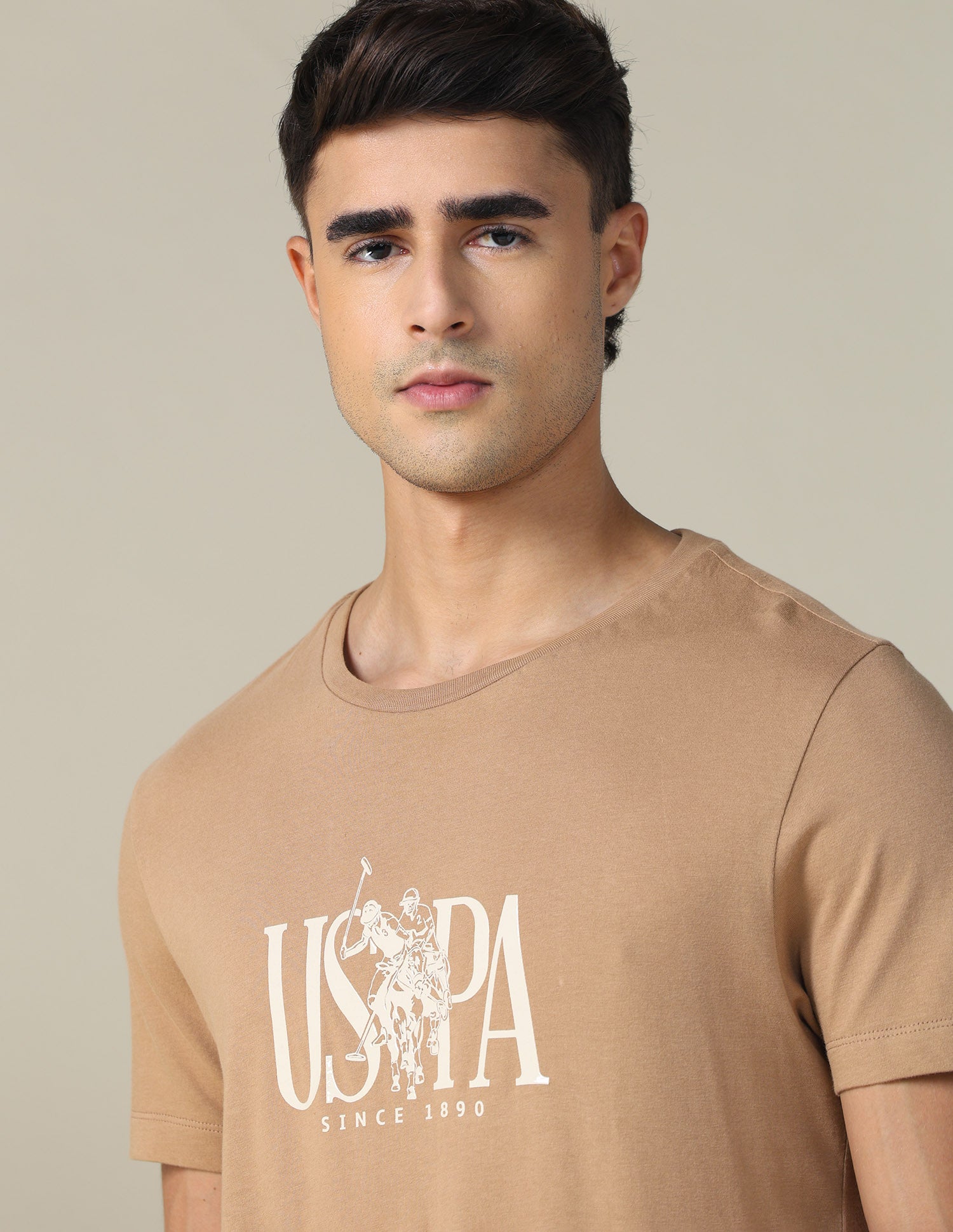 Brand Printed Regular Fit T-shirt Light Beige - U.S. POLO ASSN. | Large