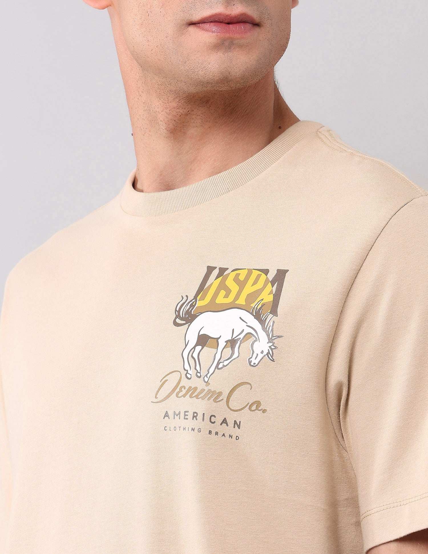 Brand Printed Muscle Fit T-Shirt Beige - U.S. POLO ASSN. | Large