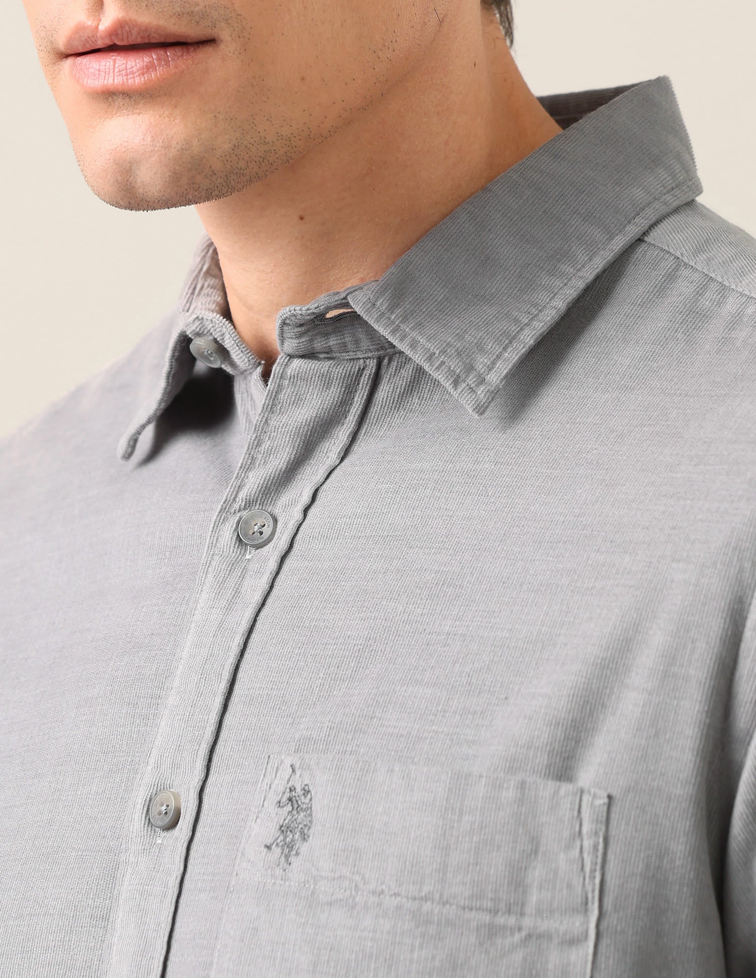 Solid Corduroy Shirt Light Grey - U.S. Polo Assn. India | Large