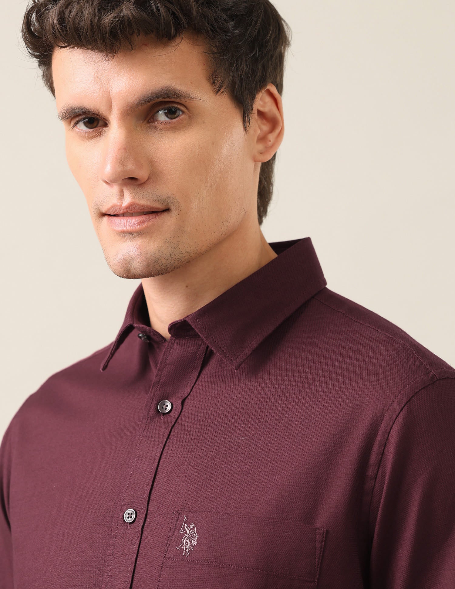 Solid Dobby Shirt Maroon - U.S. Polo Assn. India | Large