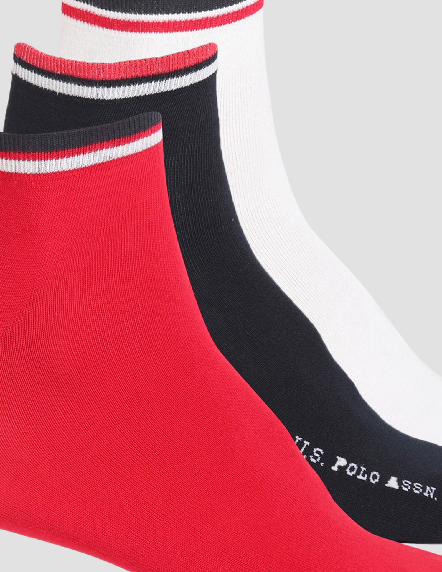 Ankle Length Stretch ES003 Socks - Pack Of 3 Navy, Red and White - U.S. POLO ASSN. | Large