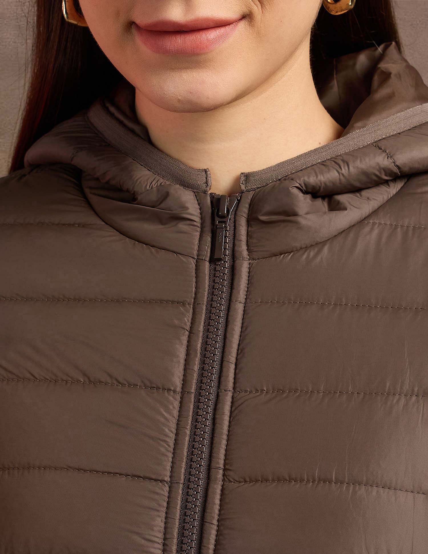 Hooded Nylon Puffer Jacket Brown - U.S. POLO ASSN. | Large