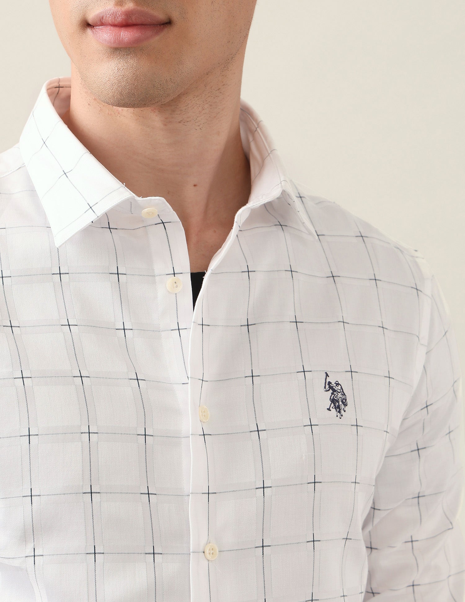 Windowpane Checked Satin Shirt White - U.S. Polo Assn. India | Large