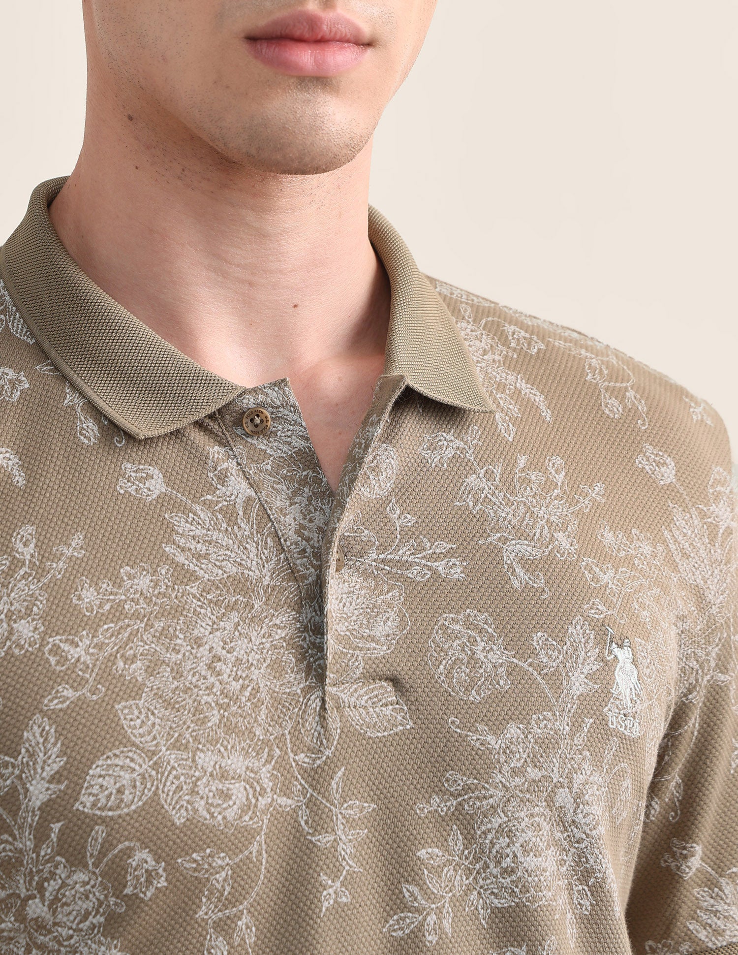 Floral Printed Slim Fit Polo Shirt Brown - U.S. Polo Assn. India | Large
